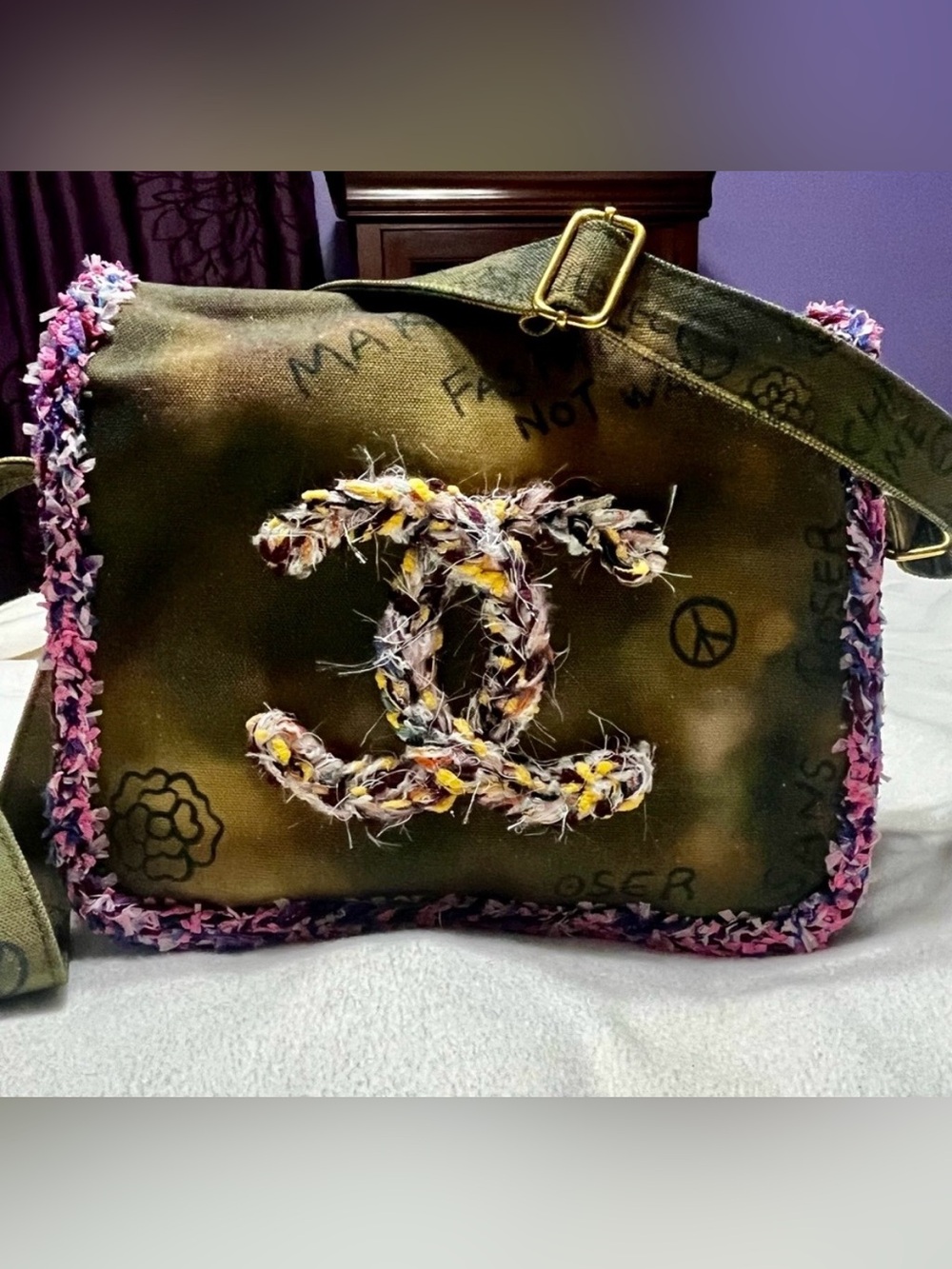 Double C Canvas Graffiti Crossbody Logo Bag